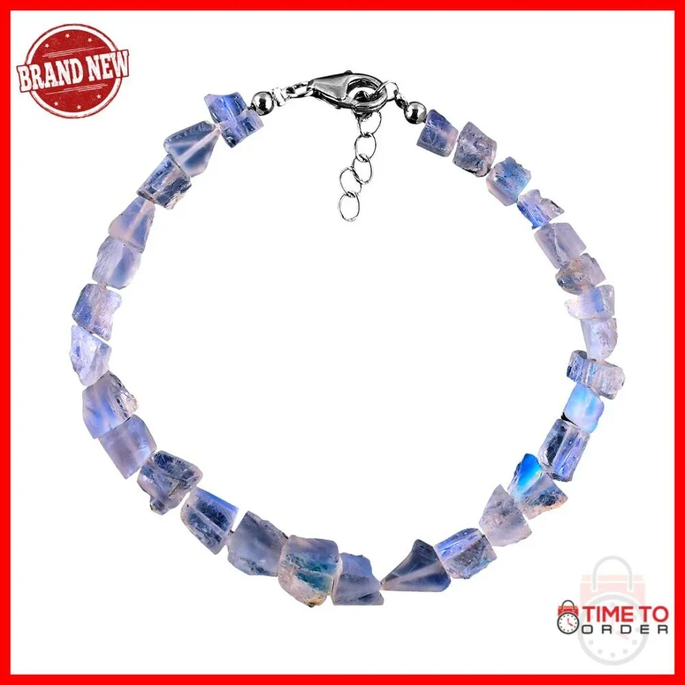 Raw Gemstone Sterling Silver Bracelet Minimal Healing Crystals Dainty Jewelry - Picture 1 of 7